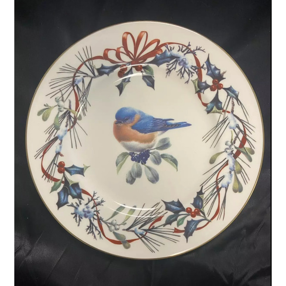 Lenox Winter Greetings Luncheon Plate Catherine McClung 9 3/8" EASTERN BLUEBIRD - Picture 1 of 6